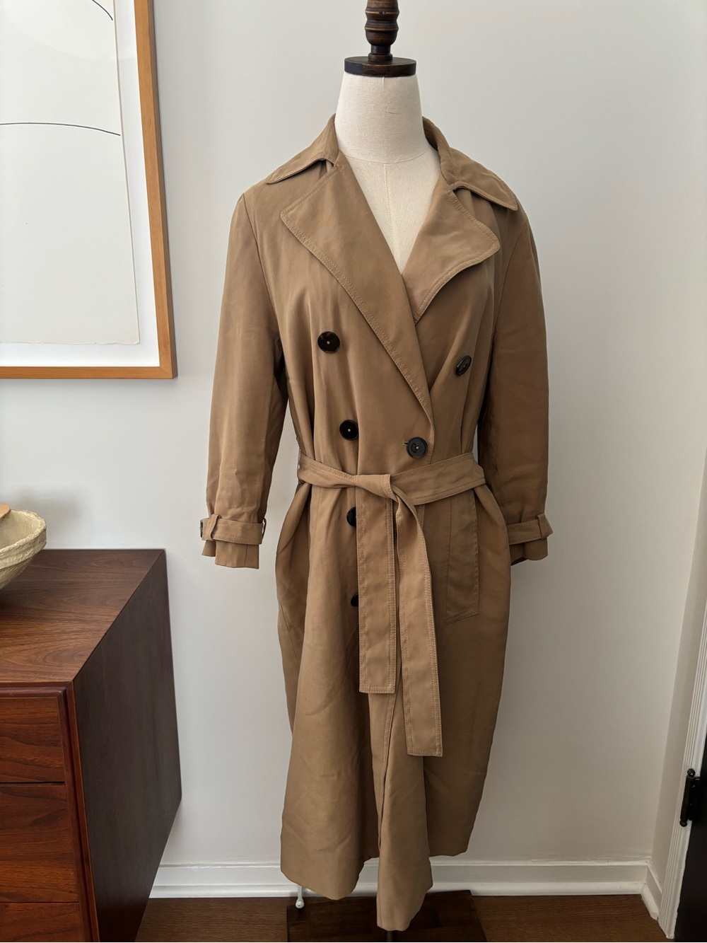 Zara Tan Double-Breasted Belted Trench Coat